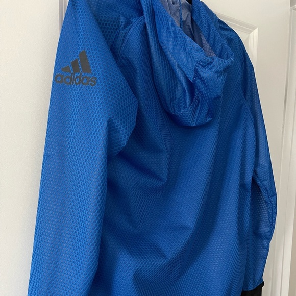 Adidas Climastorm Hooded Jacket Blue Size M Unisex Full Zip Water Resistant - Picture 6 of 9